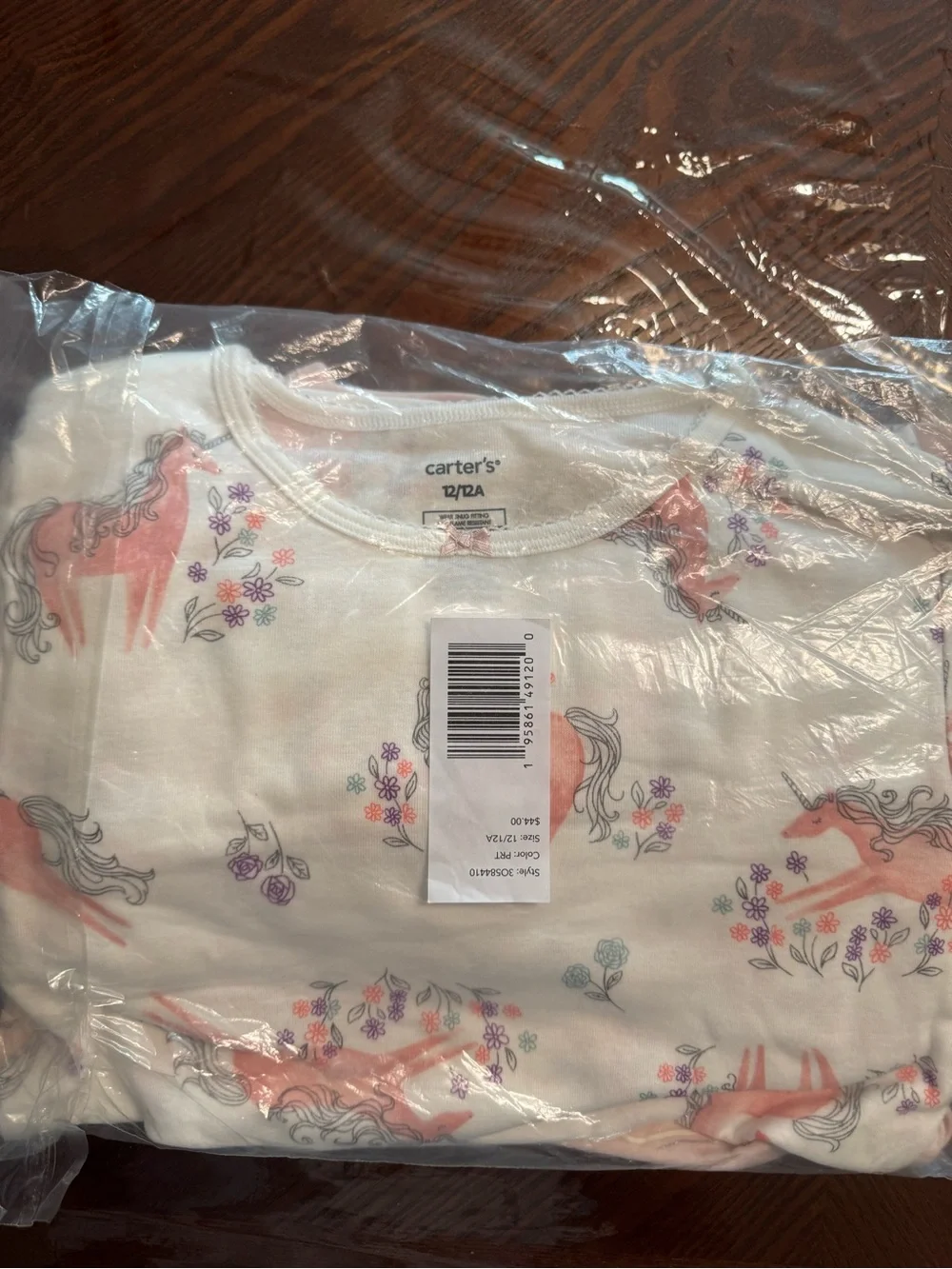 Carter's NWT Girls Snug Fitting Pink and White Unicorn 2-Pack Pajama Set Sz 12
